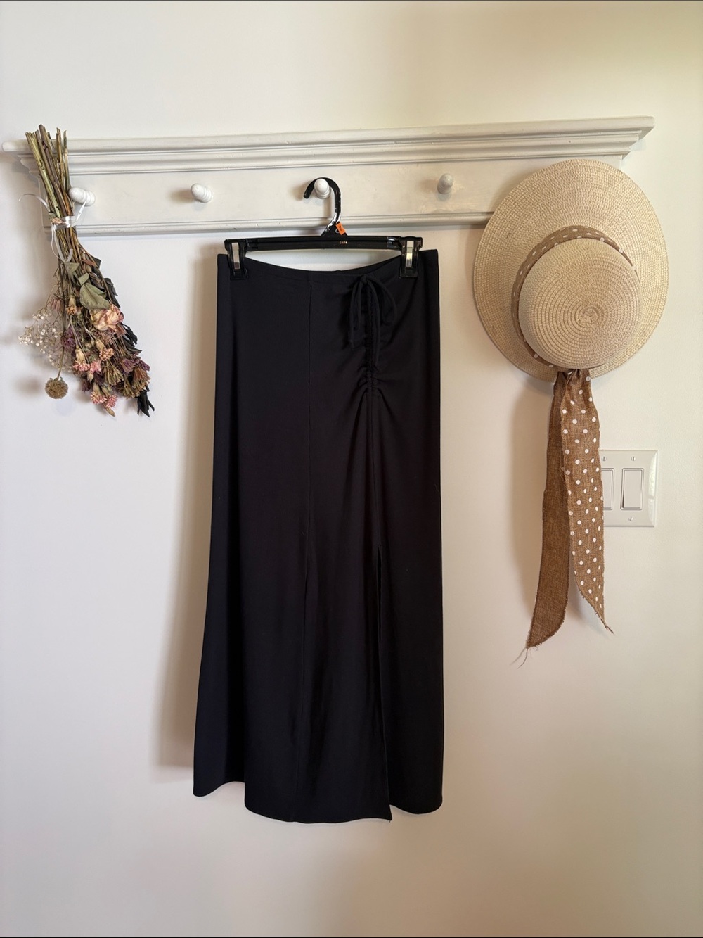aerie Black Maxi Skirt with Front Drawstring